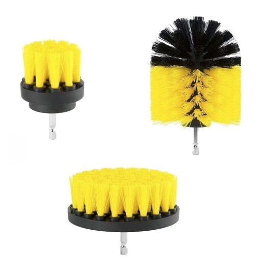 Set 3 perii pentru curatare universale cu adaptor pentru bormasina galbene